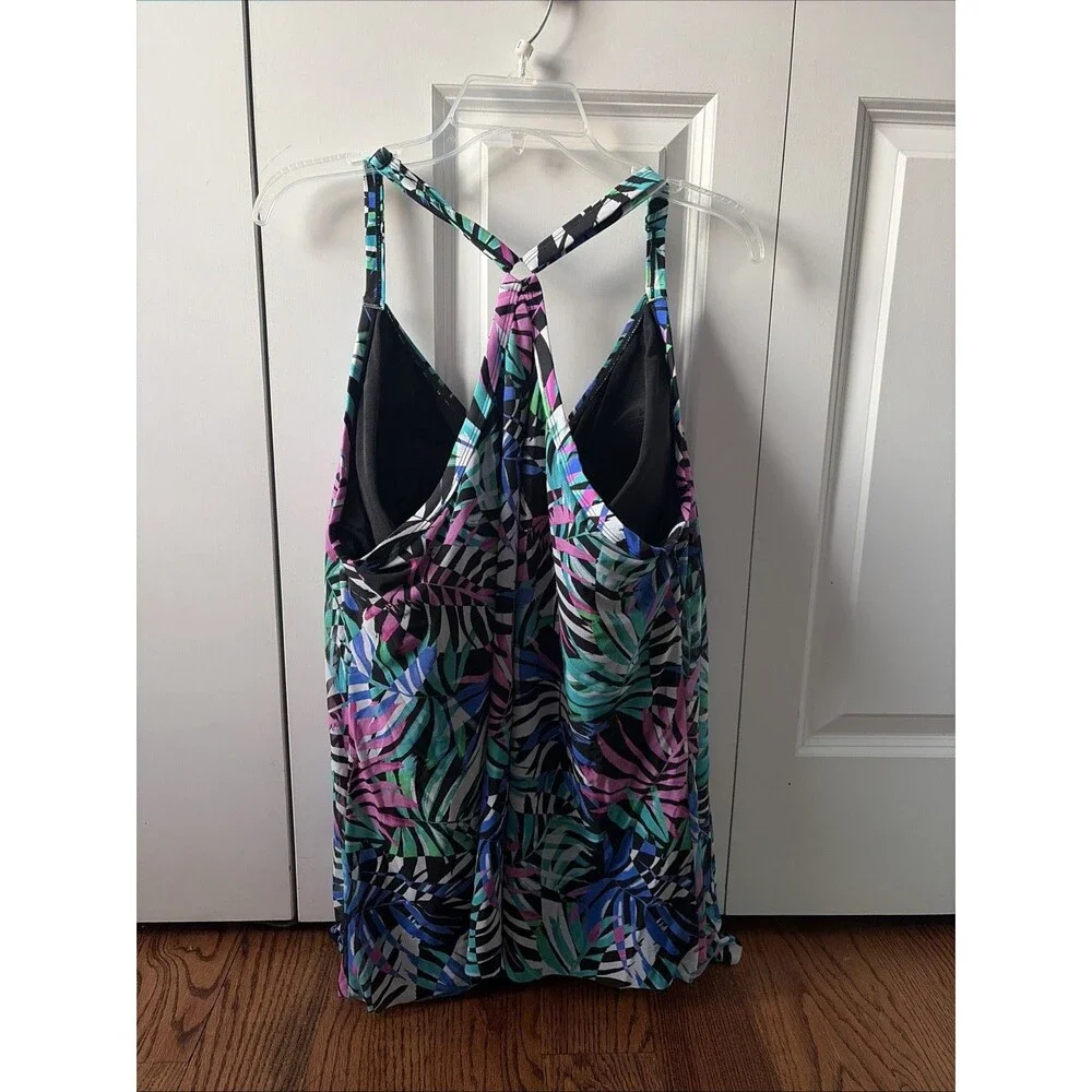 Swimsuits For All Mesh Fly Away Size 28 Tankini Top Tropical Print Molded Cups - Picture 2 of 5